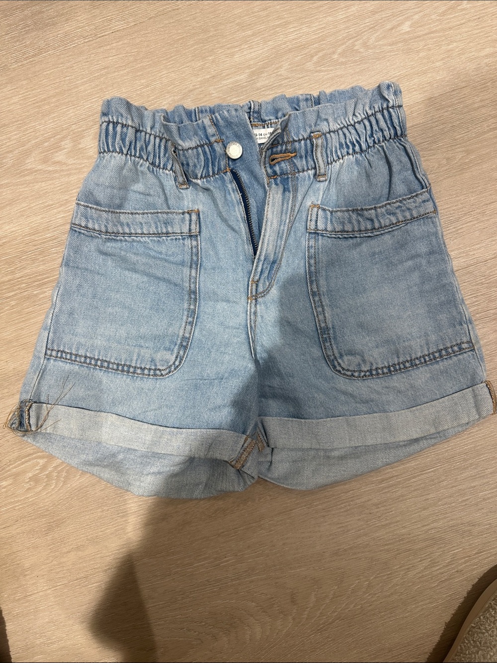 Zara Light Wash Denim Paperbag Shorts